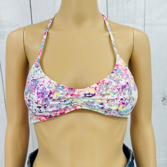 VS Victoria's Secret SMALL White Neon Paint Splatter Halter Neck Tie Bikini Top - Picture 1 of 8